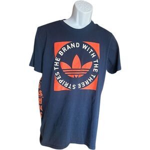 Mens Adidas Three Stripe Logo Navy Blue Cotton Graphic Tee Shirt - Sz L
